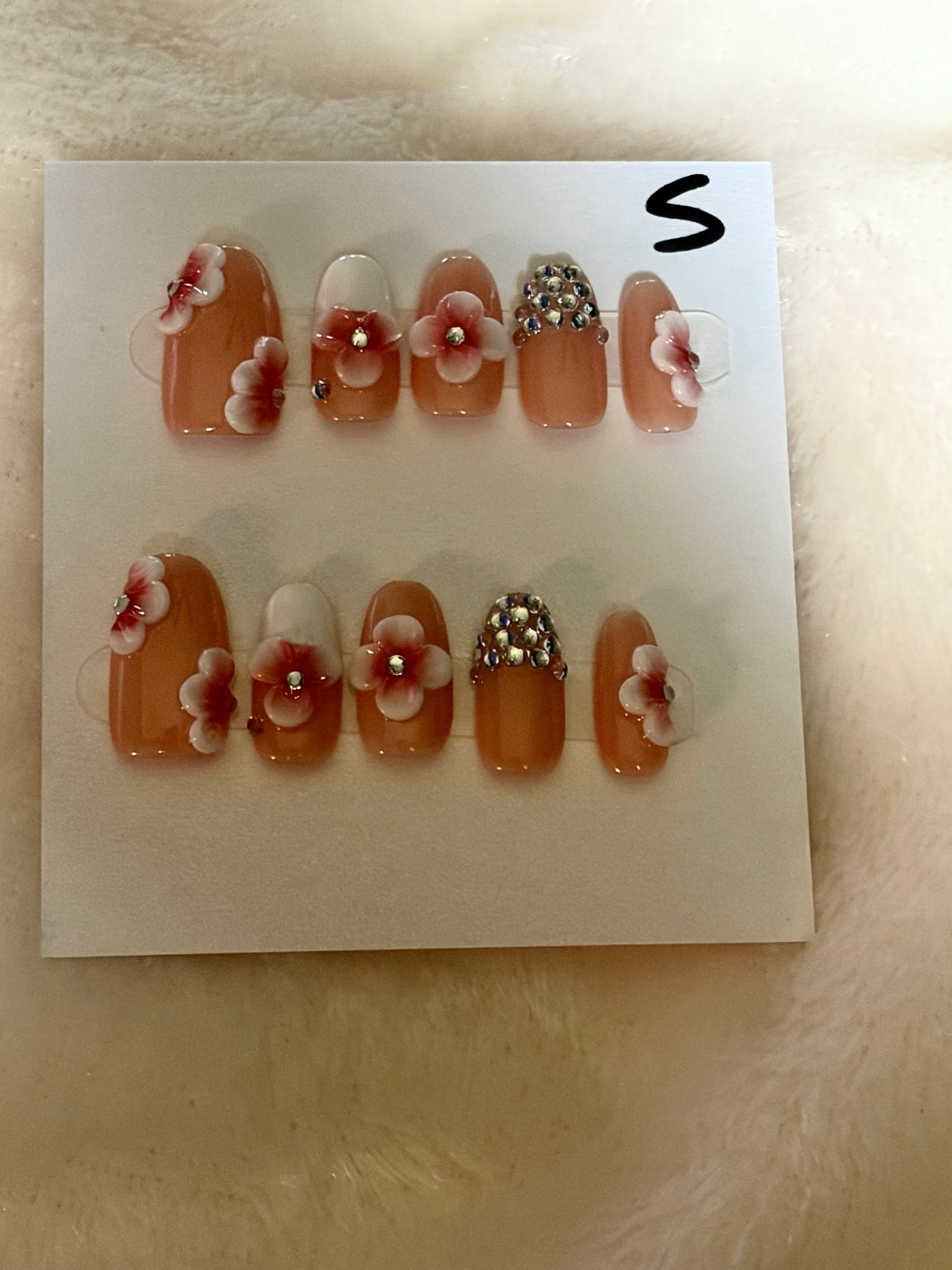 Short, round shape, floral, French tip-$20