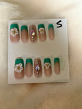 Long, square shape, floral, French tip-$20