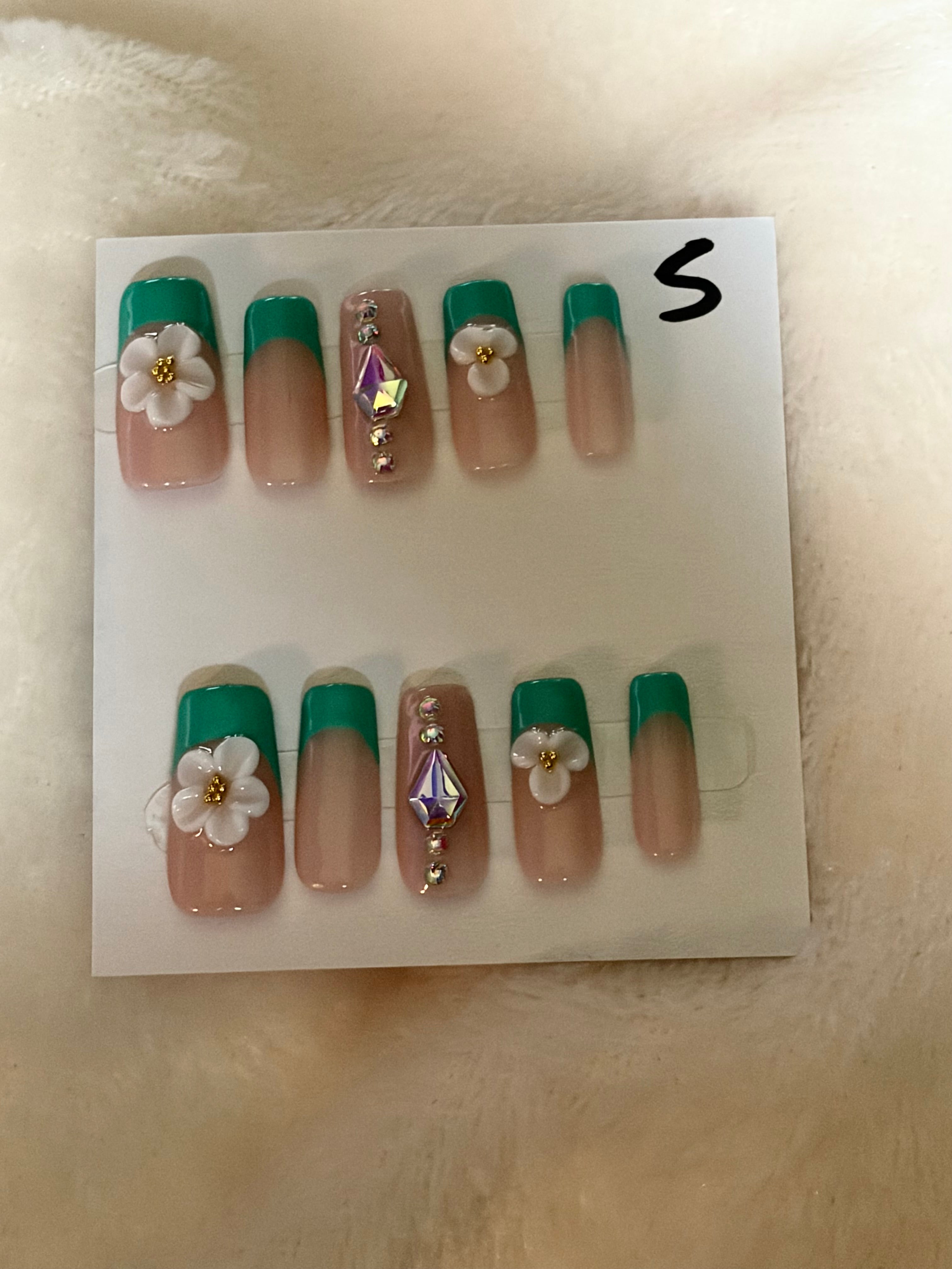 Long, square shape, floral, French tip-$20