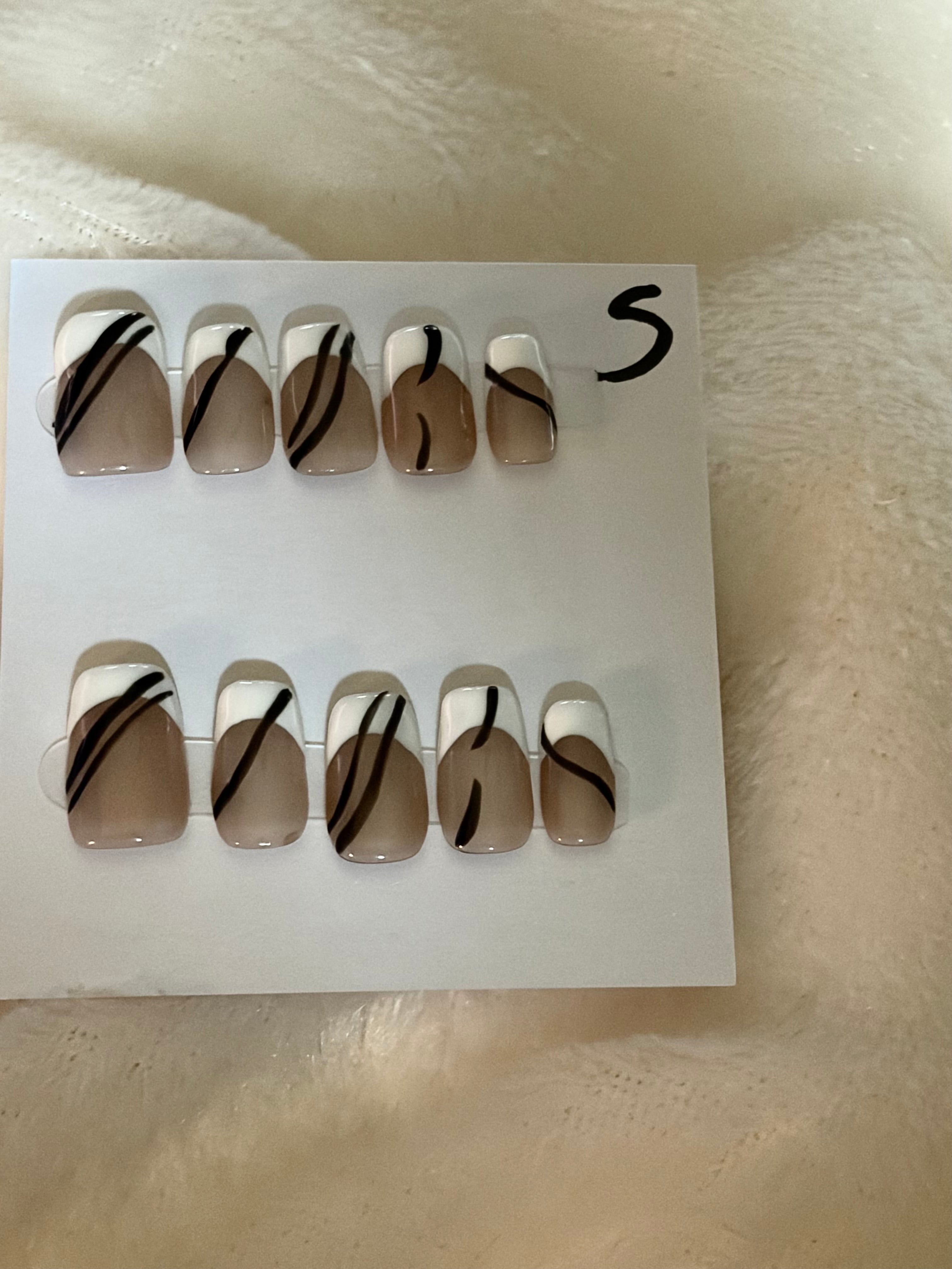 Short, French tip, white, black design-$10